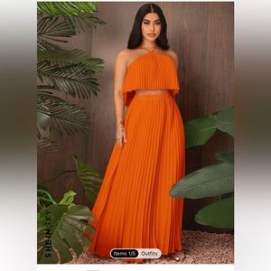 SHEIN SXY Pleated Chiffon Cami Top and Skirt Set